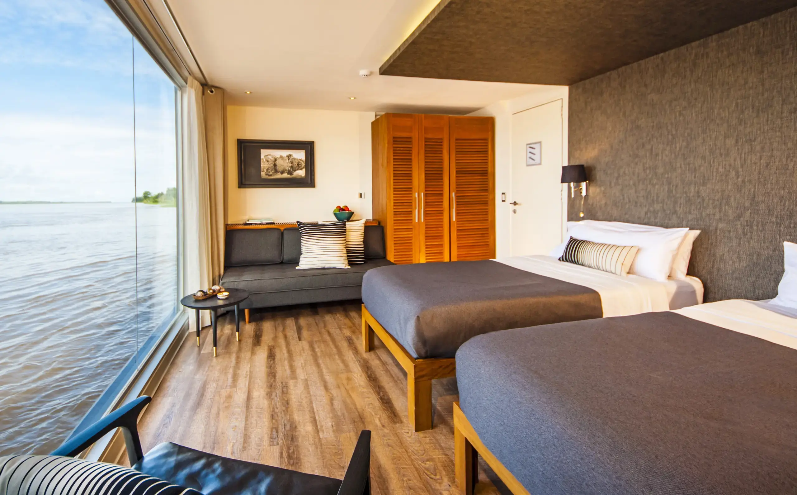 Aria Amazon Peruvian River Cruise design suite with twin beds 1
